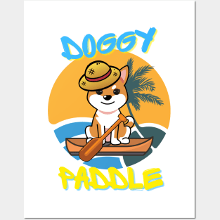 Cute Orange Dog is paddling on a boat Posters and Art